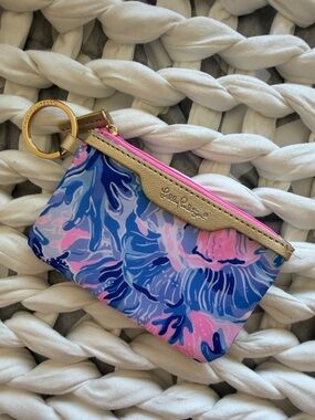 Lilly Pulitzer Pink, Blue & Gold Floral Zip Key Pouch